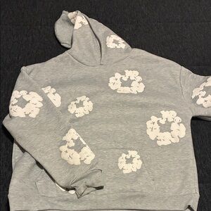 Grey denim tear hoodie